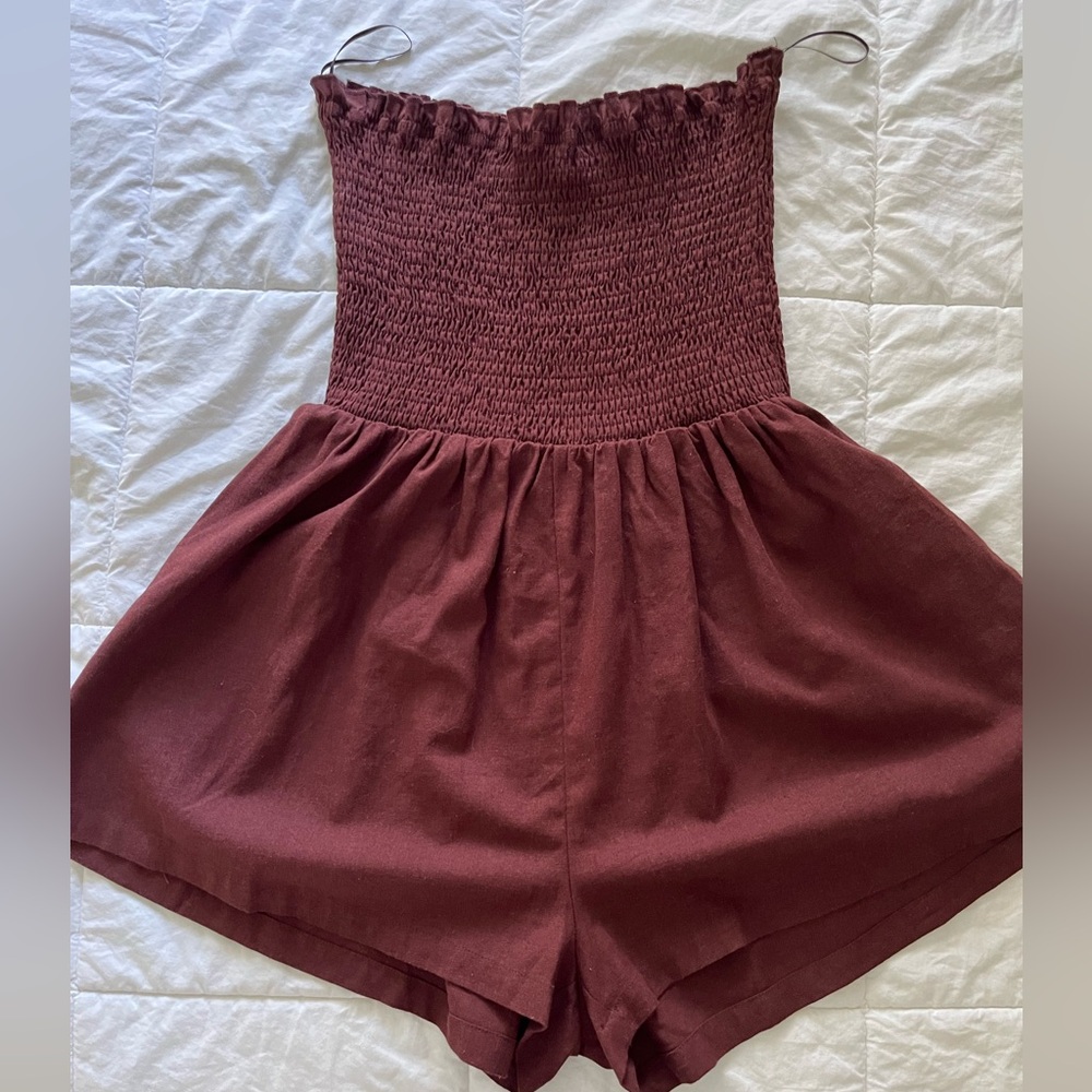Brown Strapless Romper Shorts - Princess Polly Size US 8